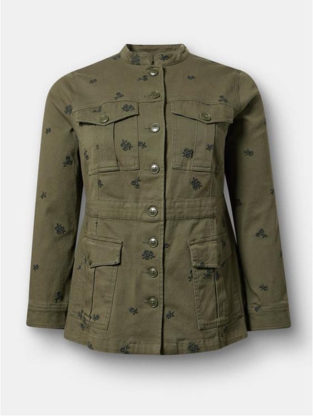 Torrid Olive Green Utility Jacket with Subtle Embroidery NWT